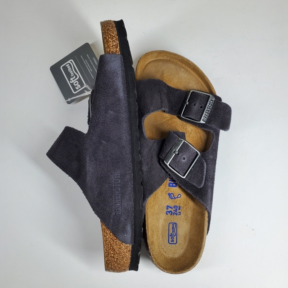 New Birkenstock Velvet Gray Suede Leather Sandals - Picture 3 of 4